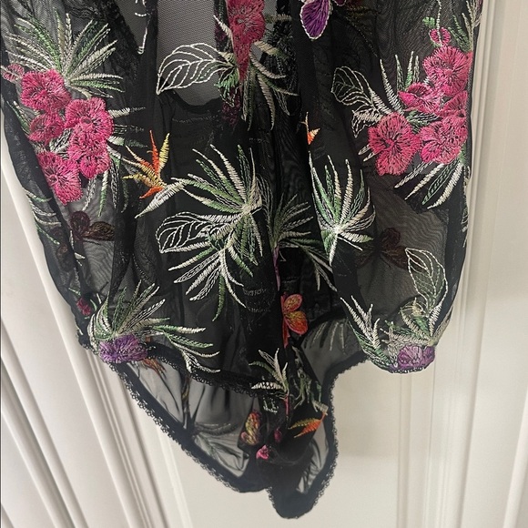 INC CONCEPTS EMBROIDERED SHEER BLACK MESH BODYSUIT TROPICAL FLORAL SIZE M - Picture 12 of 12